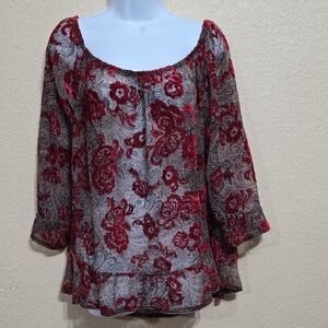 Democracy Red and Black Floral Blouse